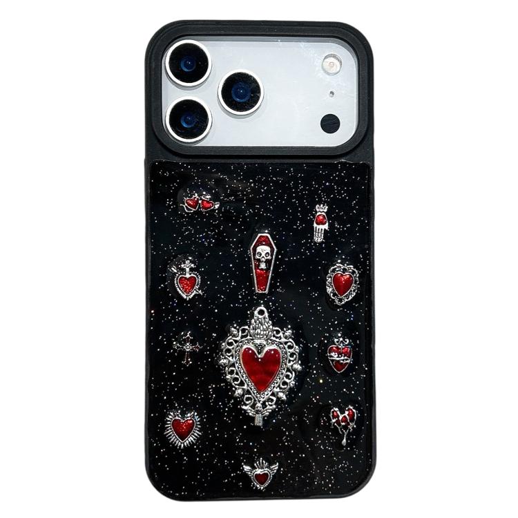 For iPhone 17 Pro Max Large Hole Camera Frame Dark-themed Heart Design Full Coverage Phone Case