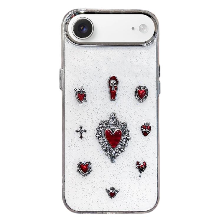 For iPhone Air Large Hole Camera Frame Dark-themed Heart Design Full Coverage Phone Case - Transparent