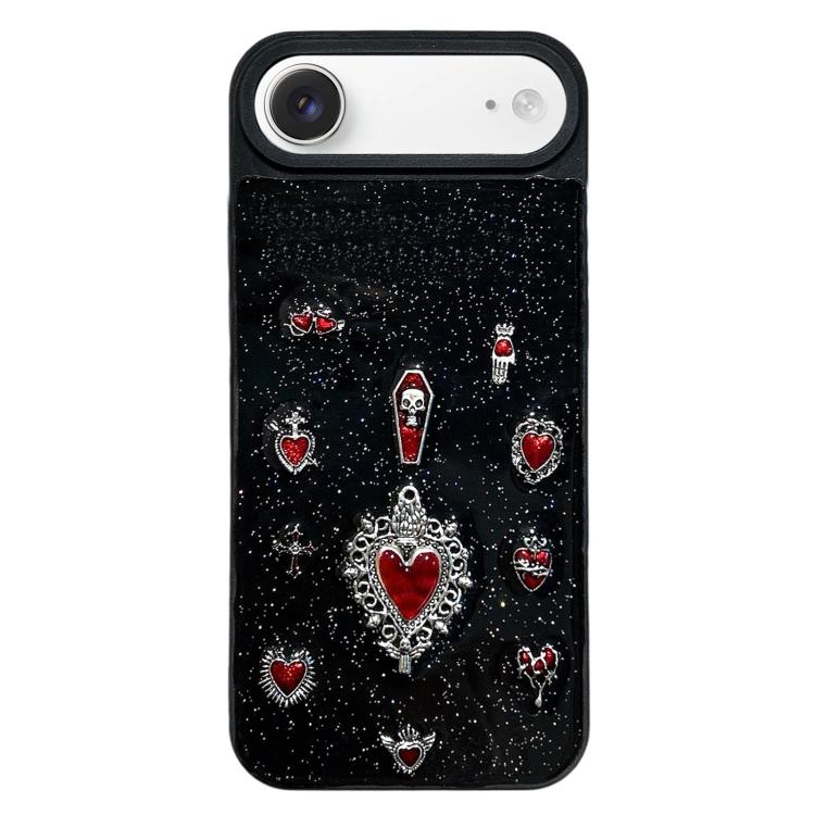 For iPhone Air Large Hole Camera Frame Dark-themed Heart Design Full Coverage Phone Case