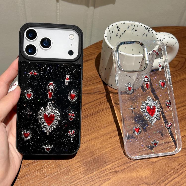 For iPhone 14 Plus Large Hole Camera Frame Dark-themed Heart Design Full Coverage Phone Case