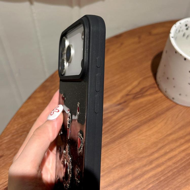 For iPhone 17 Pro Large Hole Camera Frame Dark-themed Heart Design Full Coverage Phone Case - Transparent