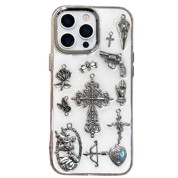 For iPhone 16 Pro Large Hole Camera Frame Dark-themed Gun Design Full Coverage Phone Case
