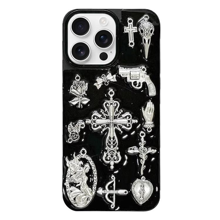 For iPhone 16 Pro Large Hole Camera Frame Dark-themed Gun Design Full Coverage Phone Case