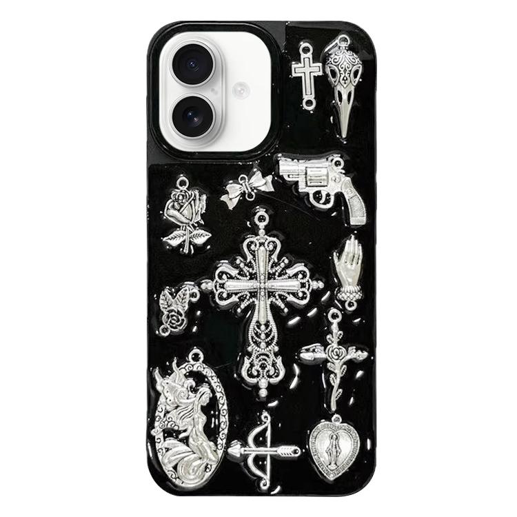 For iPhone 16 Plus Large Hole Camera Frame Dark-themed Gun Design Full Coverage Phone Case