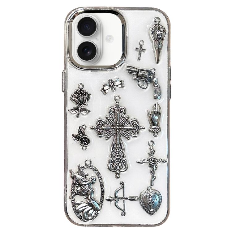 For iPhone 16 Large Hole Camera Frame Dark-themed Gun Design Full Coverage Phone Case