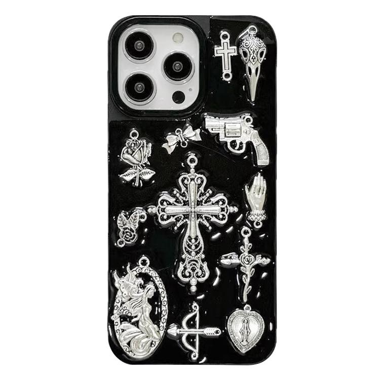 For iPhone 16 Large Hole Camera Frame Dark-themed Gun Design Full Coverage Phone Case