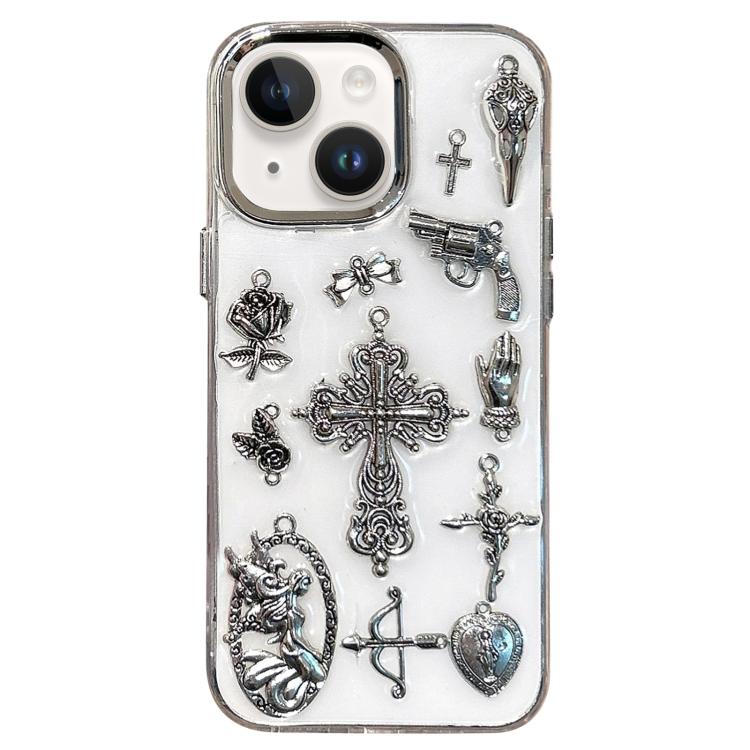 For iPhone 15 Large Hole Camera Frame Dark-themed Gun Design Full Coverage Phone Case