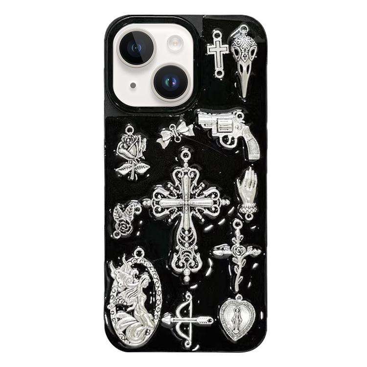 For iPhone 14 Plus Large Hole Camera Frame Dark-themed Gun Design Full Coverage Phone Case