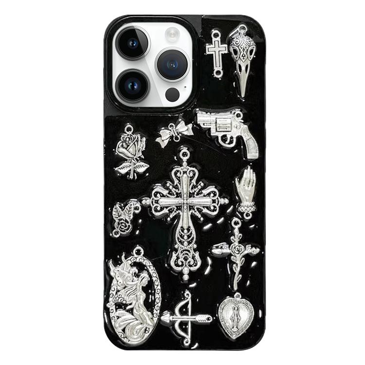 For iPhone 13 Pro Large Hole Camera Frame Dark-themed Gun Design Full Coverage Phone Case