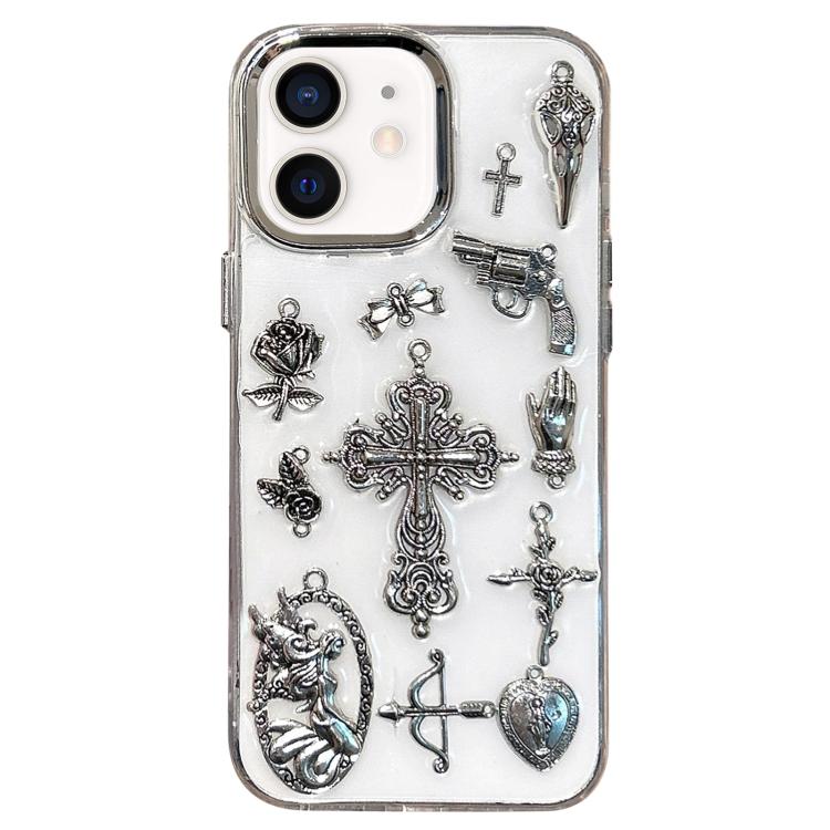 For iPhone 12 Large Hole Camera Frame Dark-themed Gun Design Full Coverage Phone Case