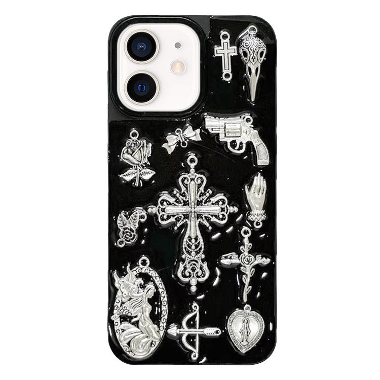 For iPhone 12 Large Hole Camera Frame Dark-themed Gun Design Full Coverage Phone Case