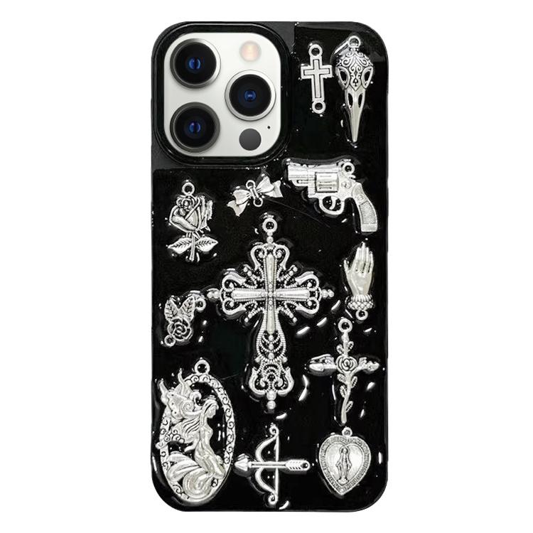 For iPhone 12 Pro Large Hole Camera Frame Dark-themed Gun Design Full Coverage Phone Case