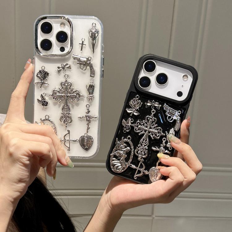 For iPhone 14 Large Hole Camera Frame Dark-themed Gun Design Full Coverage Phone Case