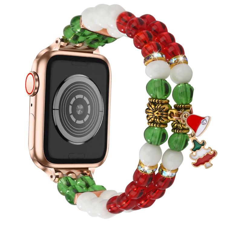 For Apple Watch 42mm / 41mm / 40mm / 38mm Width 14mm Christmas Beads Chain Watch Band - Red Green White