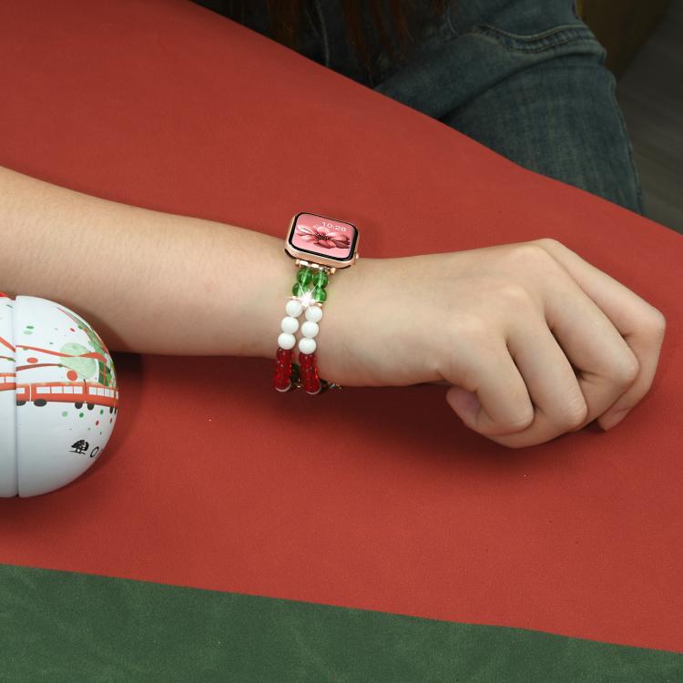 For Apple Watch 42mm / 41mm / 40mm / 38mm Width 14mm Christmas Beads Chain Watch Band - Red Green White