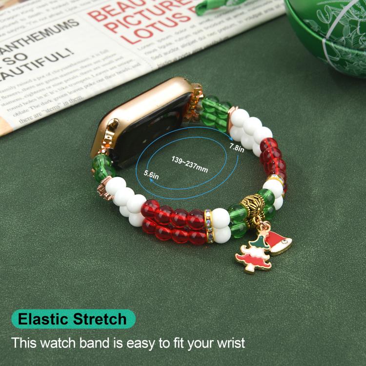 For Apple Watch 42mm / 41mm / 40mm / 38mm Width 14mm Christmas Beads Chain Watch Band - Red Green White
