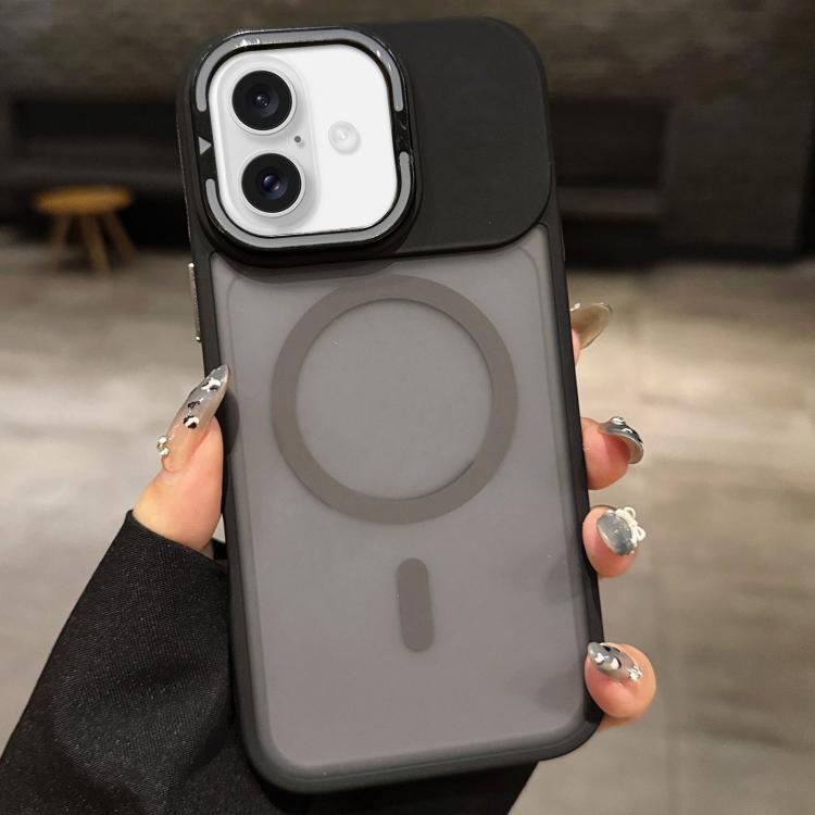 For iPhone 17 Skin Feel Frosted Metal Lens Holder MagSafe Magnetic Phone Case