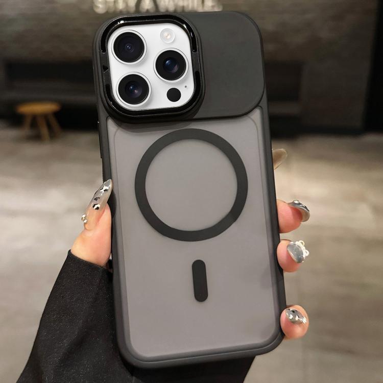 For iPhone 16 Pro Max Skin Feel Frosted Metal Lens Holder MagSafe Magnetic Phone Case
