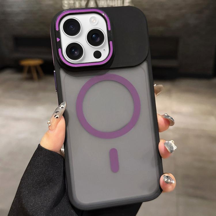 For iPhone 16 Pro Skin Feel Frosted Metal Lens Holder MagSafe Magnetic Phone Case