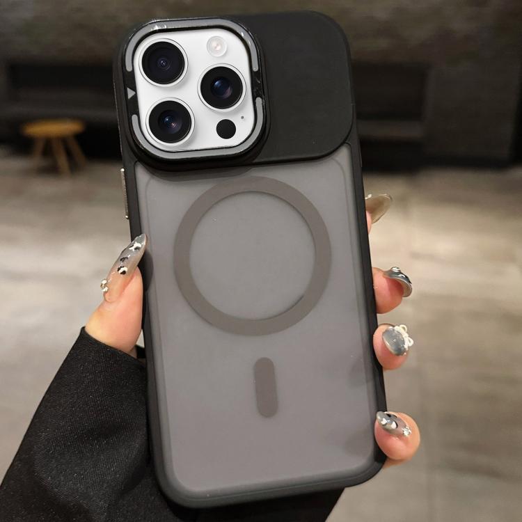 For iPhone 16 Pro Skin Feel Frosted Metal Lens Holder MagSafe Magnetic Phone Case
