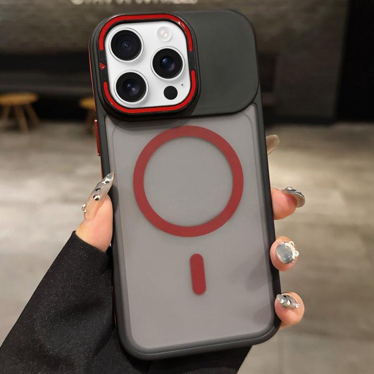 For iPhone 16 Pro Skin Feel Frosted Metal Lens Holder MagSafe Magnetic Phone Case