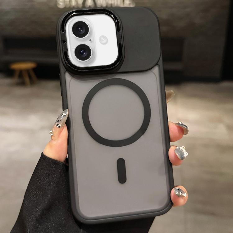 For iPhone 16 Plus Skin Feel Frosted Metal Lens Holder MagSafe Magnetic Phone Case