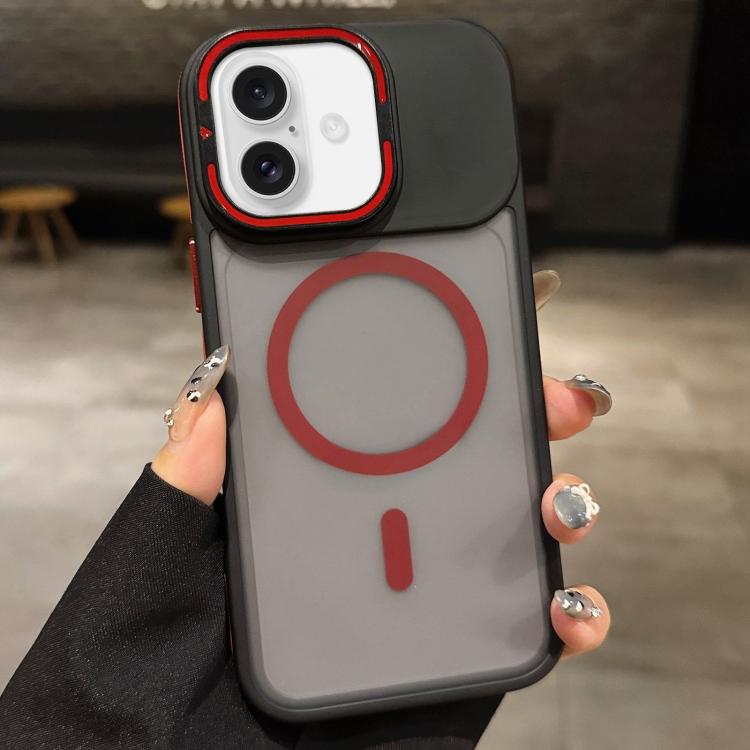 For iPhone 16 Skin Feel Frosted Metal Lens Holder MagSafe Magnetic Phone Case