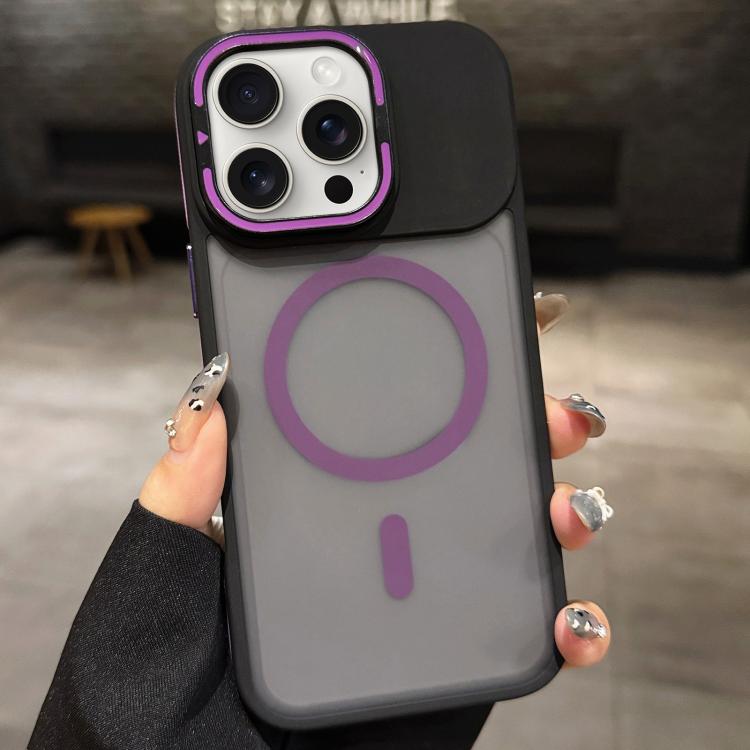 For iPhone 15 Pro Max Skin Feel Frosted Metal Lens Holder MagSafe Magnetic Phone Case