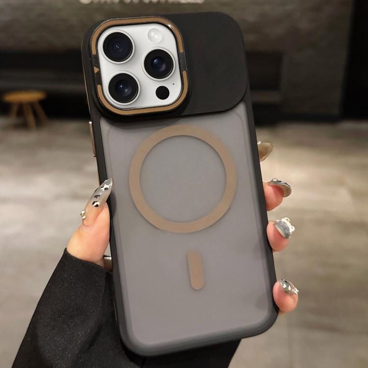 For iPhone 15 Pro Max Skin Feel Frosted Metal Lens Holder MagSafe Magnetic Phone Case