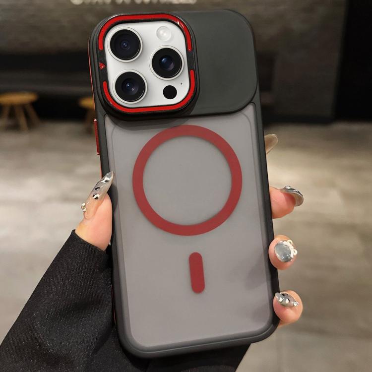 For iPhone 15 Pro Skin Feel Frosted Metal Lens Holder MagSafe Magnetic Phone Case