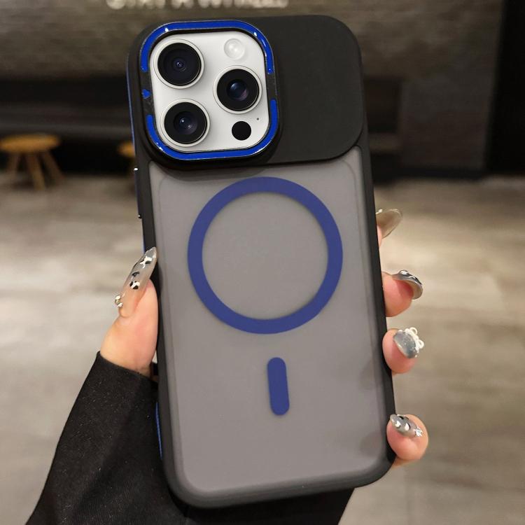For iPhone 15 Pro Skin Feel Frosted Metal Lens Holder MagSafe Magnetic Phone Case