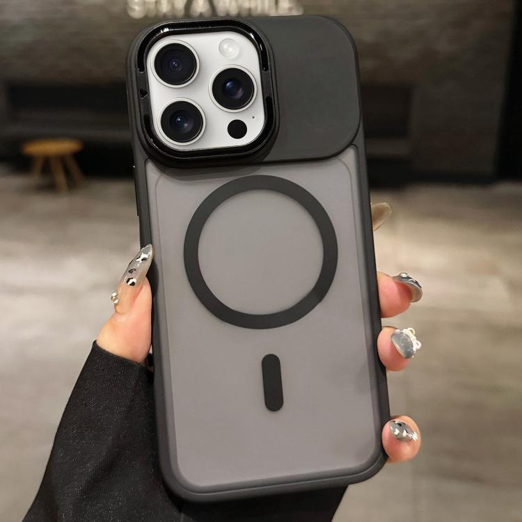 For iPhone 15 Pro Skin Feel Frosted Metal Lens Holder MagSafe Magnetic Phone Case