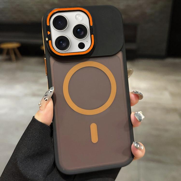 For iPhone 15 Pro Skin Feel Frosted Metal Lens Holder MagSafe Magnetic Phone Case