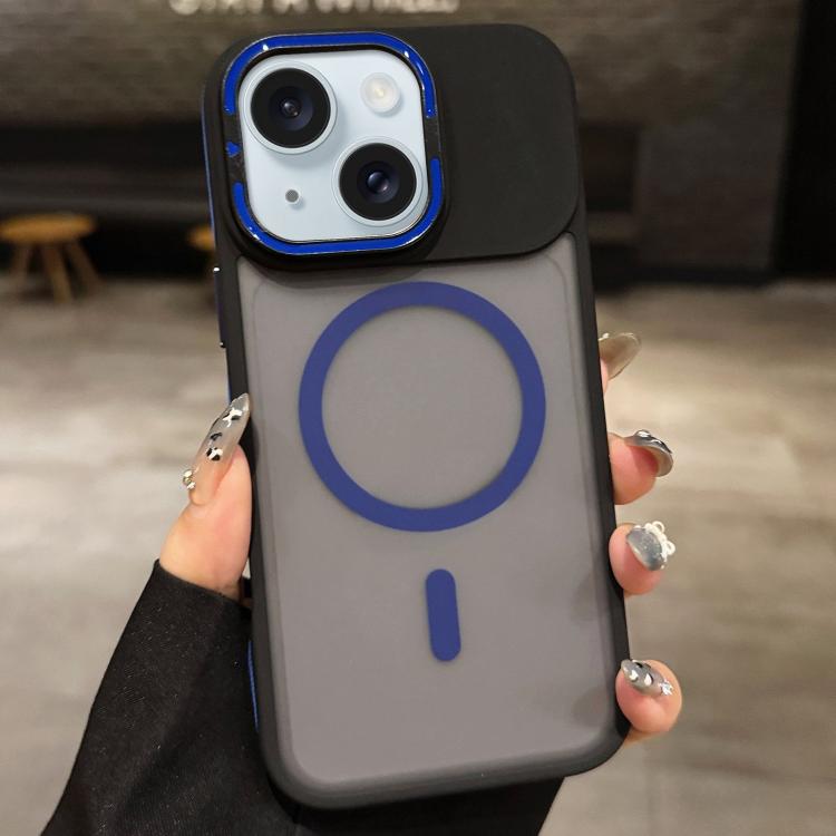 For iPhone 15 Skin Feel Frosted Metal Lens Holder MagSafe Magnetic Phone Case