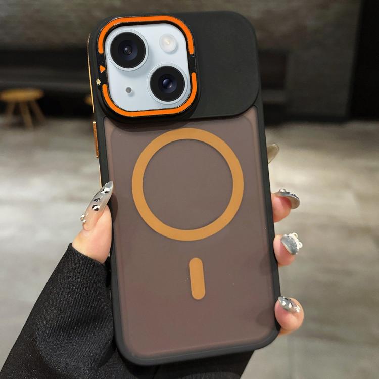 For iPhone 15 Skin Feel Frosted Metal Lens Holder MagSafe Magnetic Phone Case