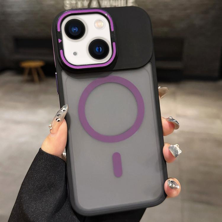 For iPhone 14 Skin Feel Frosted Metal Lens Holder MagSafe Magnetic Phone Case
