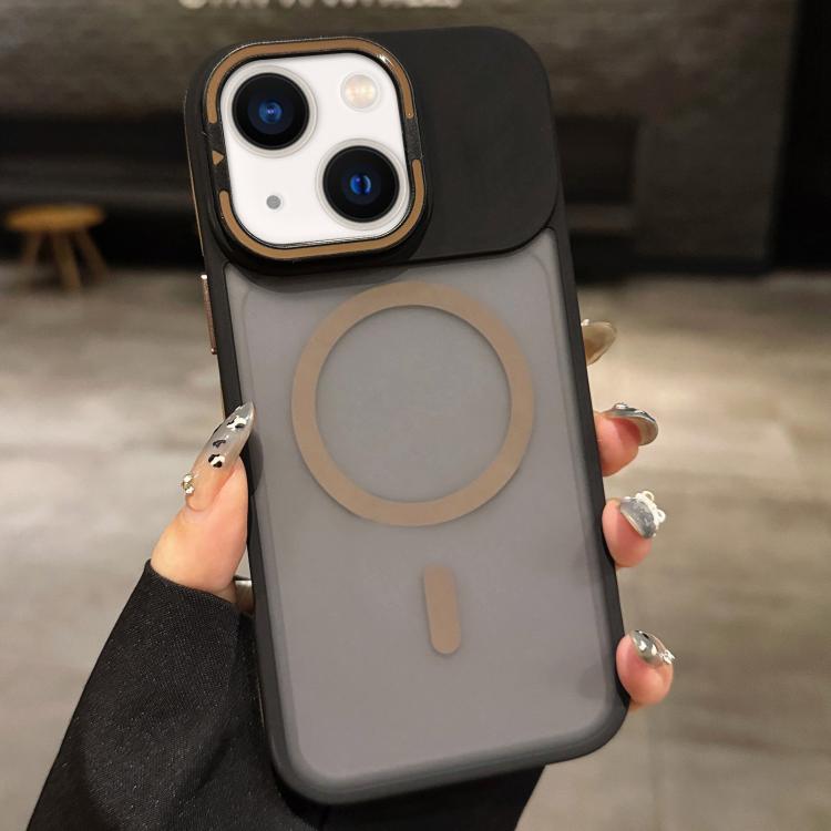 For iPhone 14 Skin Feel Frosted Metal Lens Holder MagSafe Magnetic Phone Case