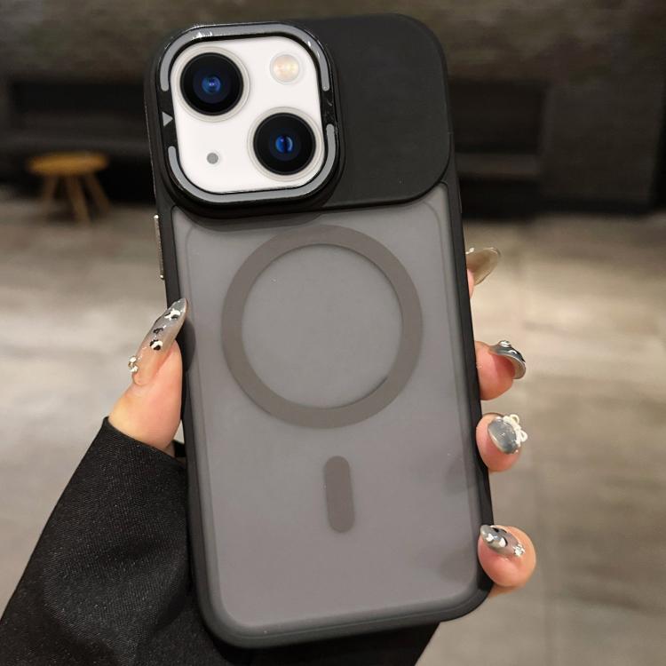 For iPhone 14 Skin Feel Frosted Metal Lens Holder MagSafe Magnetic Phone Case