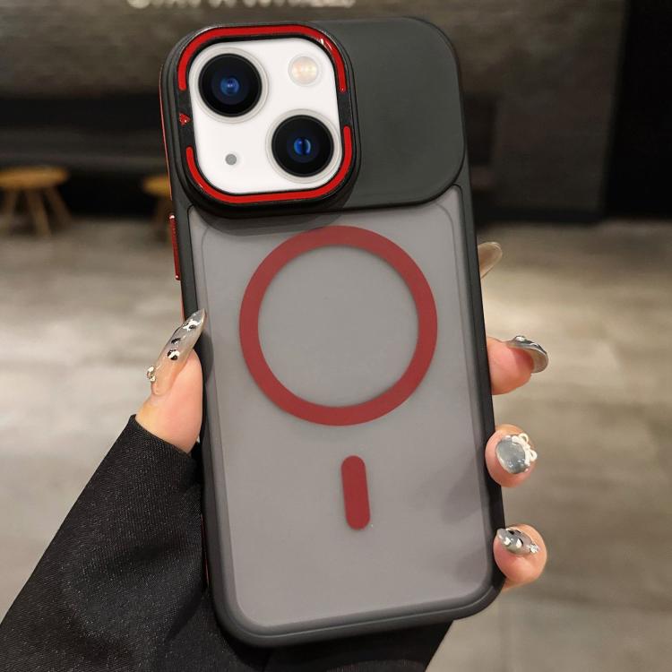 For iPhone 14 Skin Feel Frosted Metal Lens Holder MagSafe Magnetic Phone Case