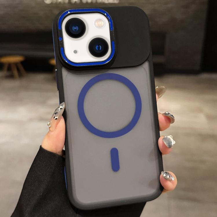 For iPhone 14 Skin Feel Frosted Metal Lens Holder MagSafe Magnetic Phone Case