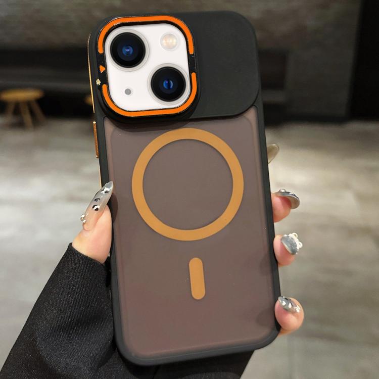 For iPhone 14 Skin Feel Frosted Metal Lens Holder MagSafe Magnetic Phone Case