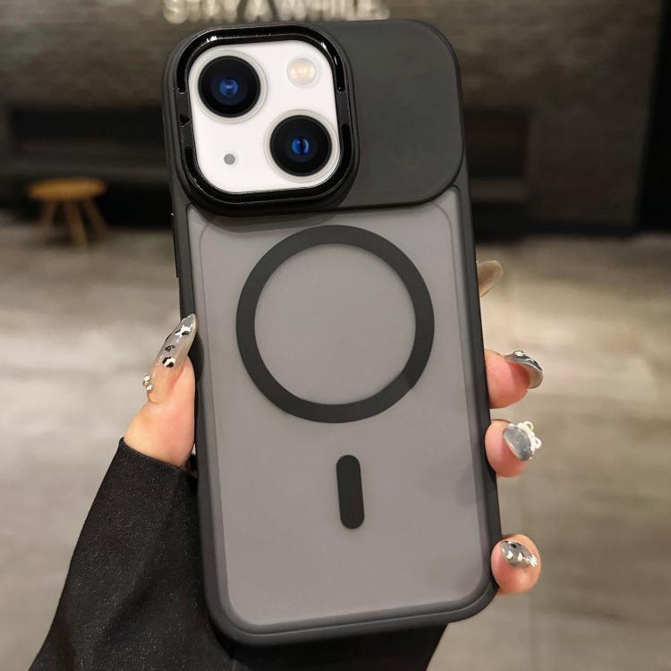 For iPhone 13 Skin Feel Frosted Metal Lens Holder MagSafe Magnetic Phone Case