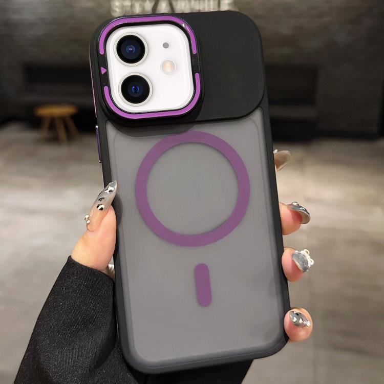 For iPhone 12 Skin Feel Frosted Metal Lens Holder MagSafe Magnetic Phone Case