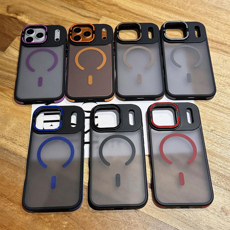 For iPhone 17 Skin Feel Frosted Metal Lens Holder MagSafe Magnetic Phone Case
