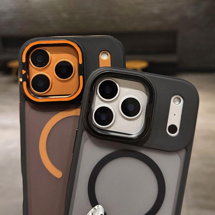 For iPhone 16 Skin Feel Frosted Metal Lens Holder MagSafe Magnetic Phone Case