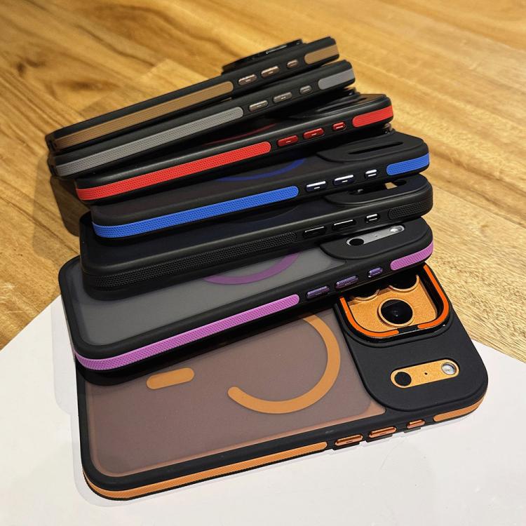 For iPhone 16 Plus Skin Feel Frosted Metal Lens Holder MagSafe Magnetic Phone Case