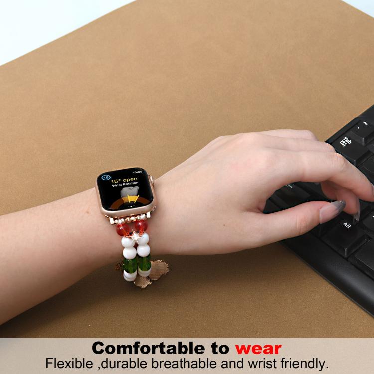 For Apple Watch 46mm / 49mm / 45mm / 44mm Width 20mm Christmas Beads Chain Watch Band - Red Green White