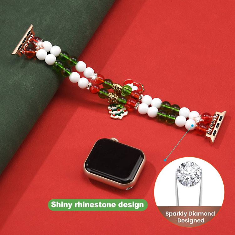 For Apple Watch 46mm / 49mm / 45mm / 44mm Width 20mm Christmas Beads Chain Watch Band - Red Green White