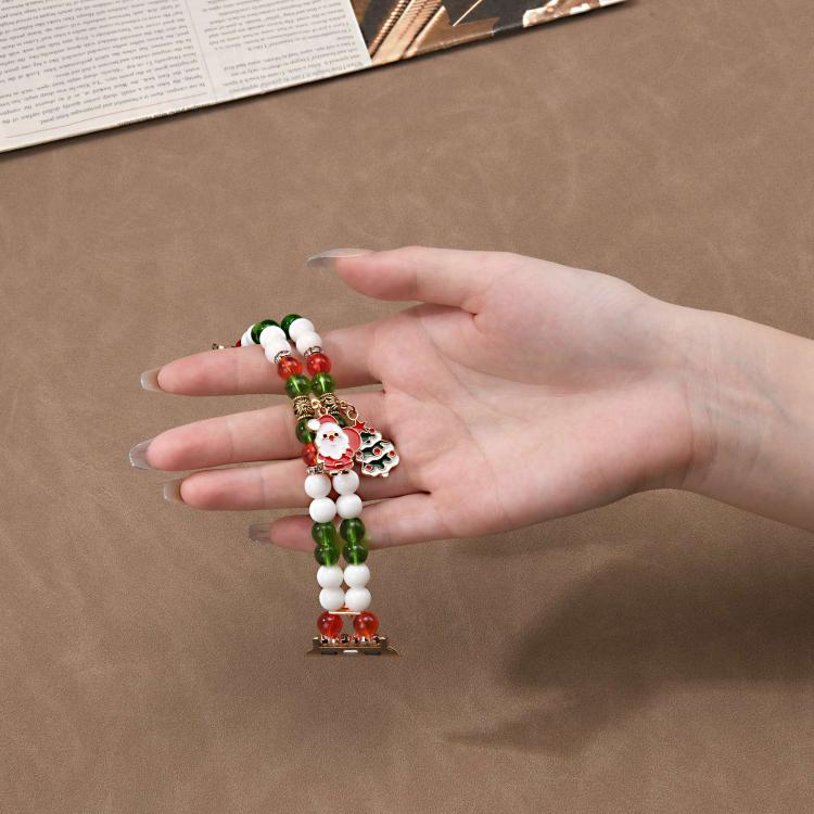 For Apple Watch 42mm / 41mm / 40mm / 38mm Width 20mm Christmas Beads Chain Watch Band - Red Green White