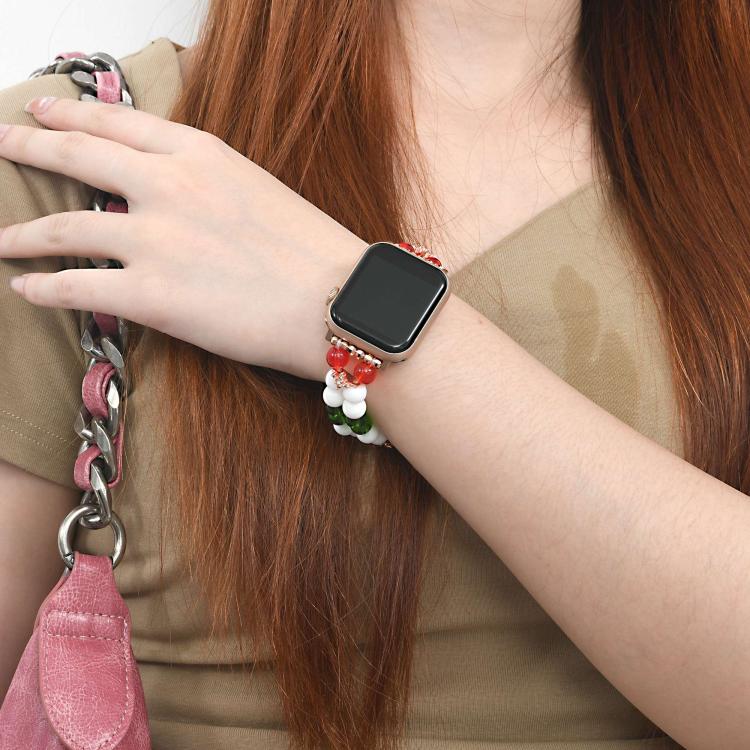 For Apple Watch 42mm / 41mm / 40mm / 38mm Width 20mm Christmas Beads Chain Watch Band - Red Green White
